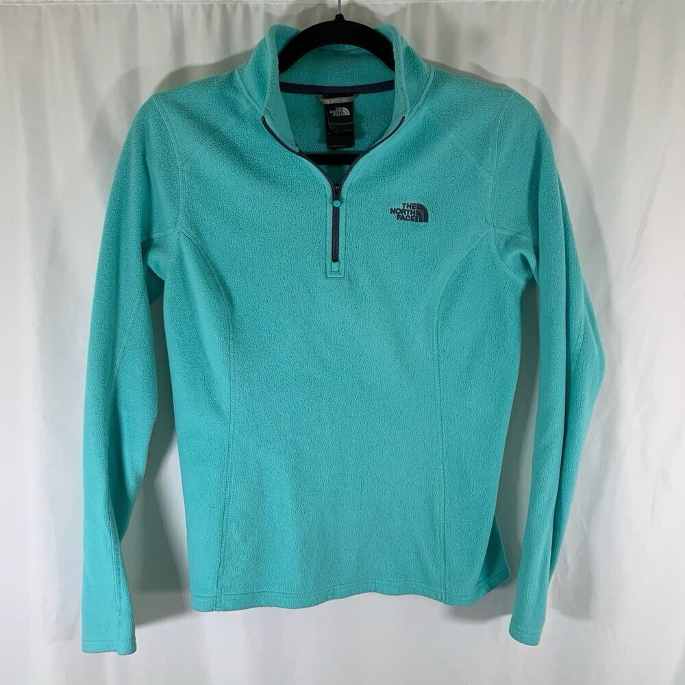 North Face Fleece Jacket Women's Small Teal Green 1/4 Zip Long Sleeve Pullover